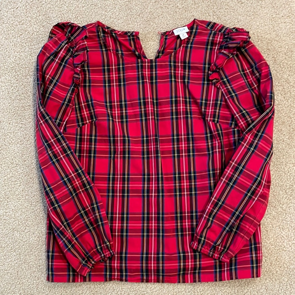 J Crew Plaid Ruffle Top